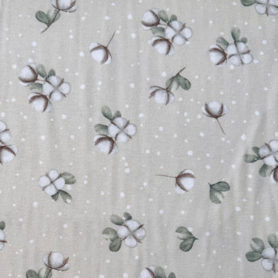 Фланель WH - №30094/31 Квітка бавовни фон бежевий